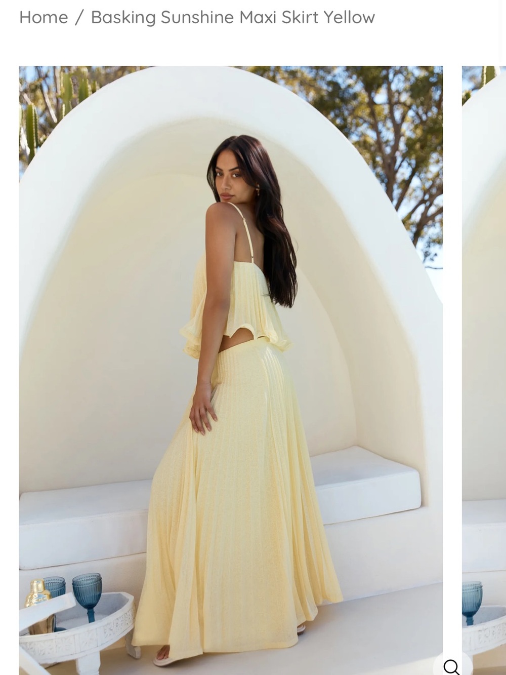Skin Pale Yellow Maxi Skirt with Flowing Pleats